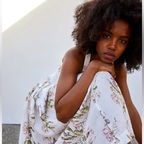 BROCK COLLECTION X H&M COLLABORATION CREAM FLORAL MIDI DRESS Sz XL Cottagecore - Picture 9 of 16